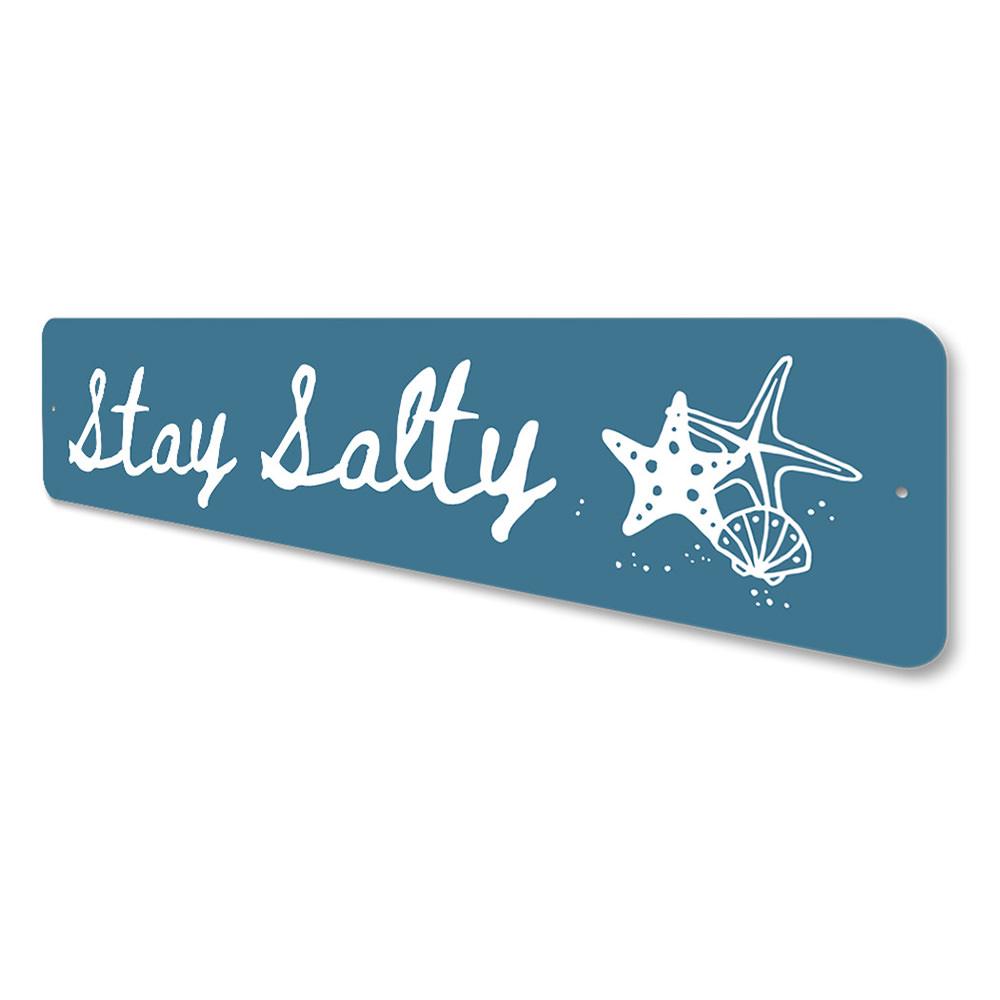 Stay Salty Beach Sign made of high-quality aluminum, featuring a coastal design perfect for beach houses and decor.