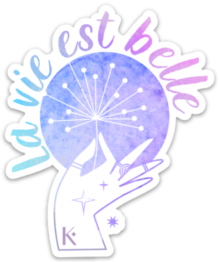 A pastel-colored sticker featuring the phrase 'La vie est belle', designed for personalizing various items.