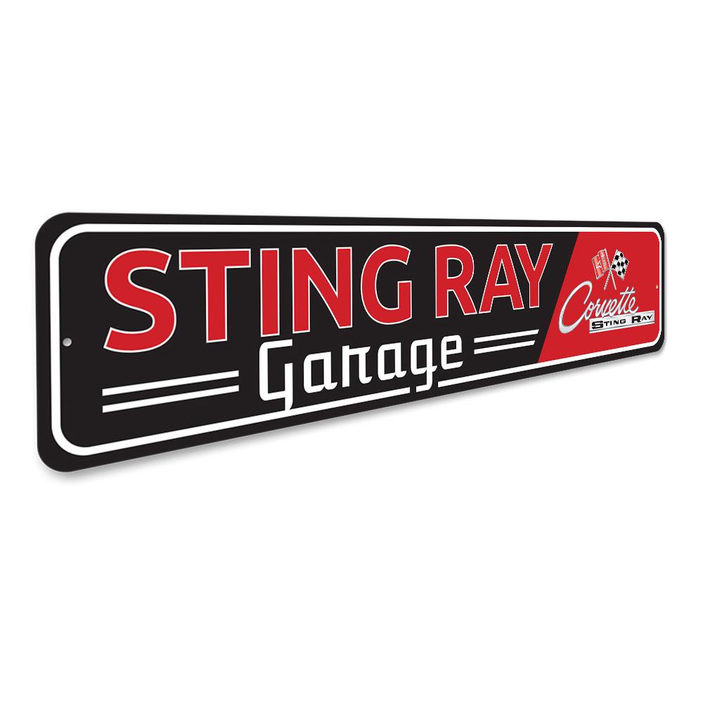 Sting Ray Corvette Sign made of quality aluminum, featuring vibrant colors and a classic design, perfect for car enthusiasts.