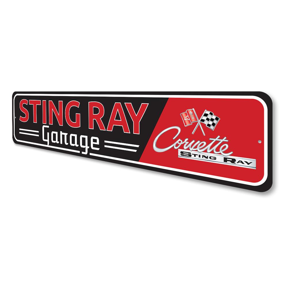 Sting Ray Corvette Sign made of quality aluminum, featuring vibrant colors and a classic design, perfect for car enthusiasts.