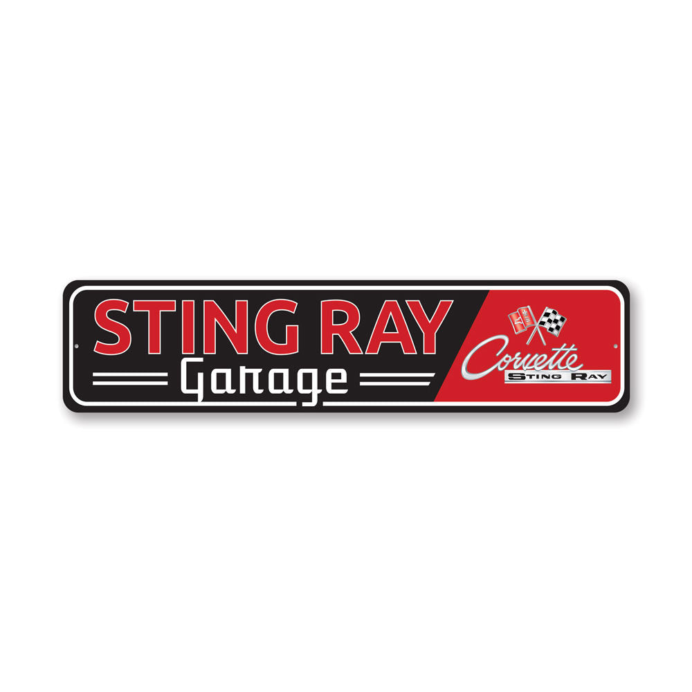 Sting Ray Corvette Sign made of quality aluminum, featuring vibrant colors and a classic design, perfect for car enthusiasts.