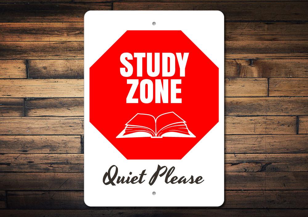 Customizable Study Zone Sign made of high-quality aluminum, featuring vibrant colors and pre-drilled holes for easy mounting.