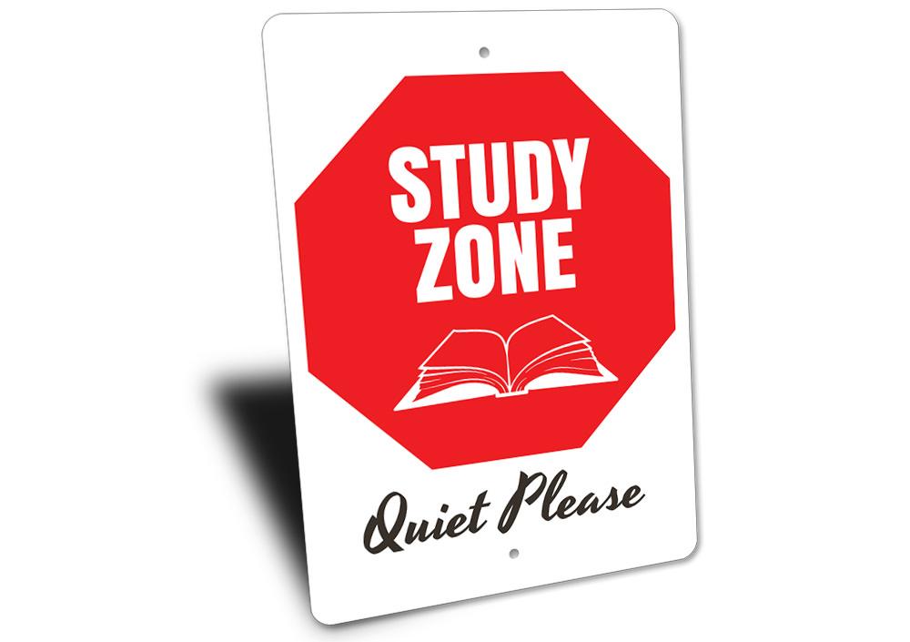 Customizable Study Zone Sign made of high-quality aluminum, featuring vibrant colors and pre-drilled holes for easy mounting.