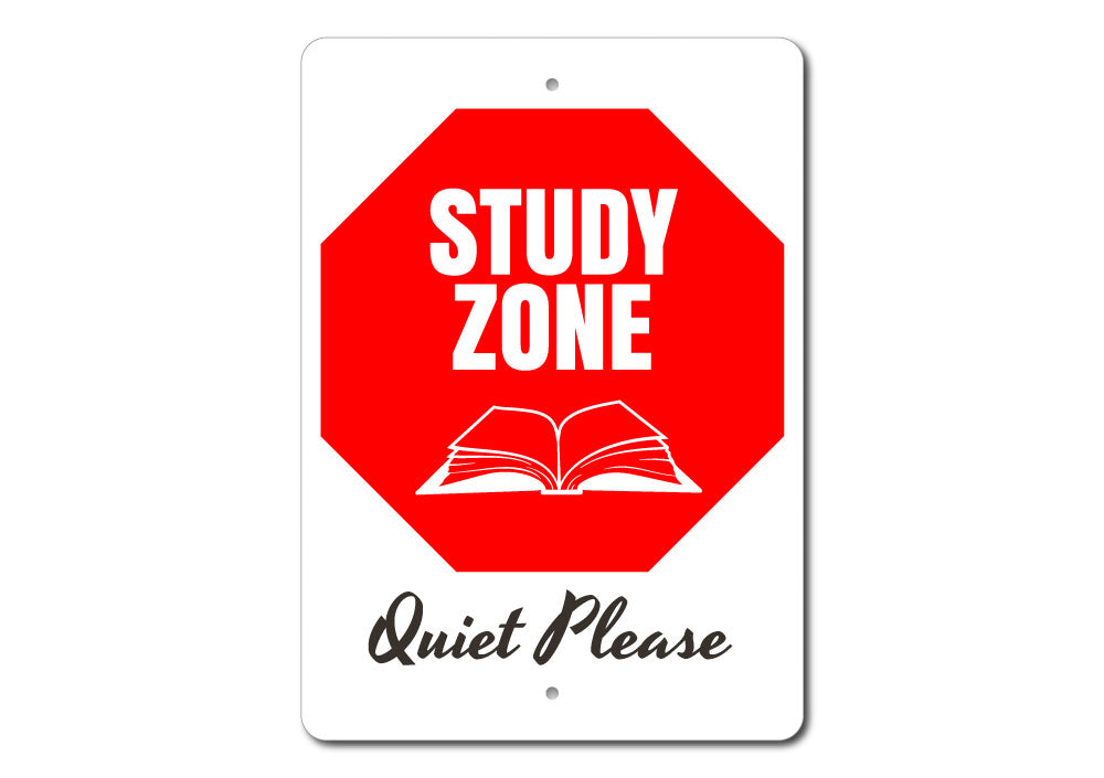 Customizable Study Zone Sign made of high-quality aluminum, featuring vibrant colors and pre-drilled holes for easy mounting.