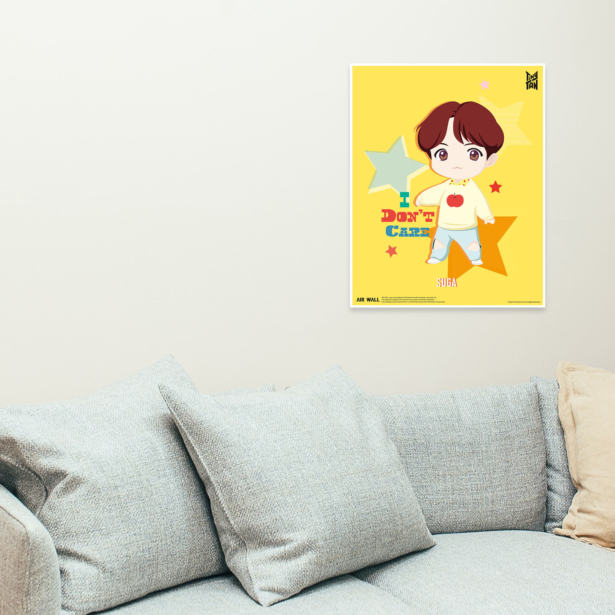 SUGA - IDOL Air Wall Poster featuring vibrant colors and lyrics, designed to purify air and enhance decor.