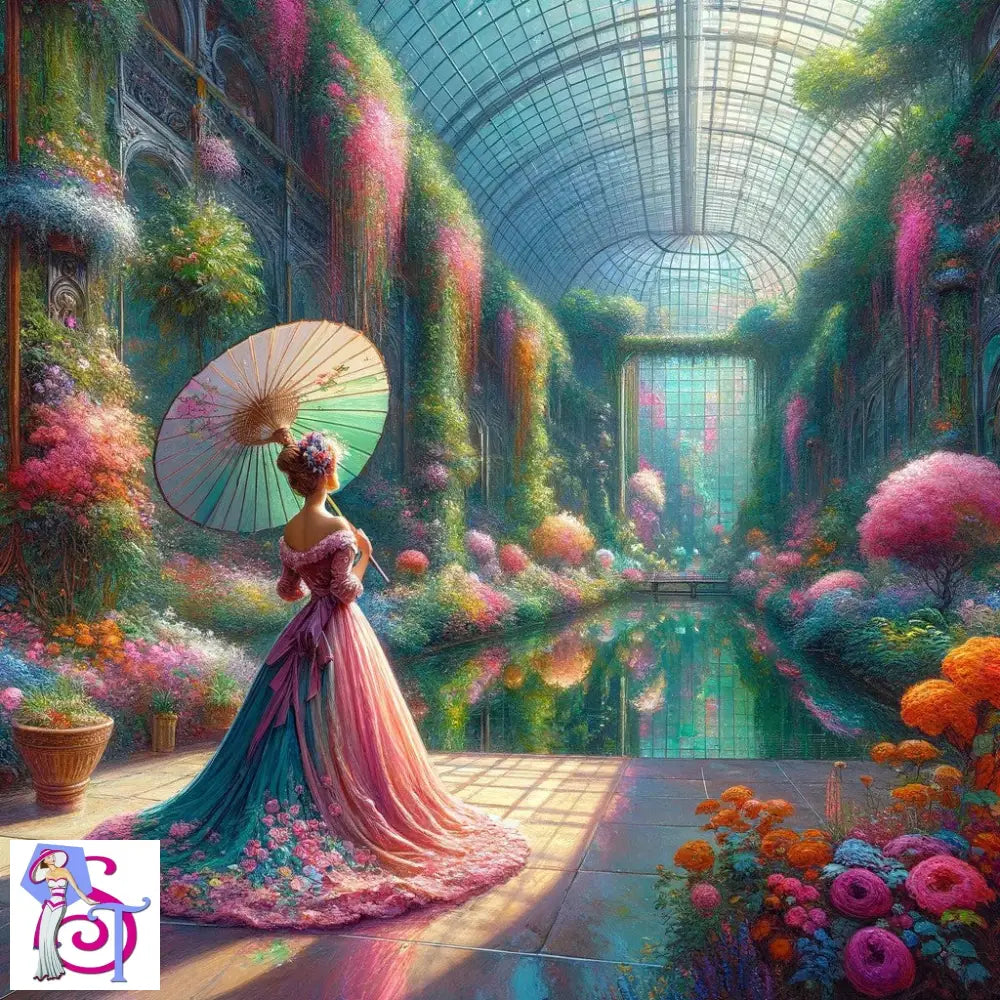 A captivating scene from The Wonderscape featuring Alana Maiden with her magic umbrella, surrounded by vibrant landscapes and fantastical creatures.