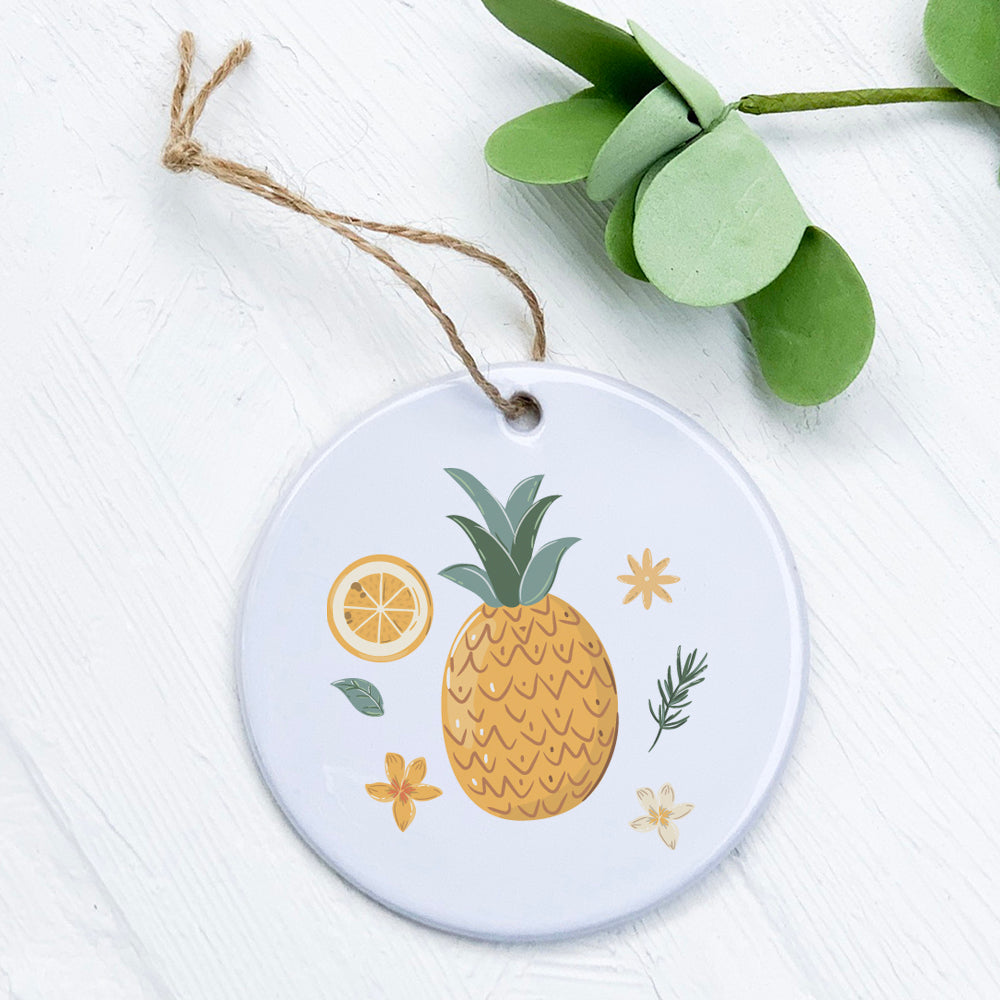 A beautifully crafted Summer Pineapple Ornament made of high-quality porcelain, featuring a vibrant pineapple design.