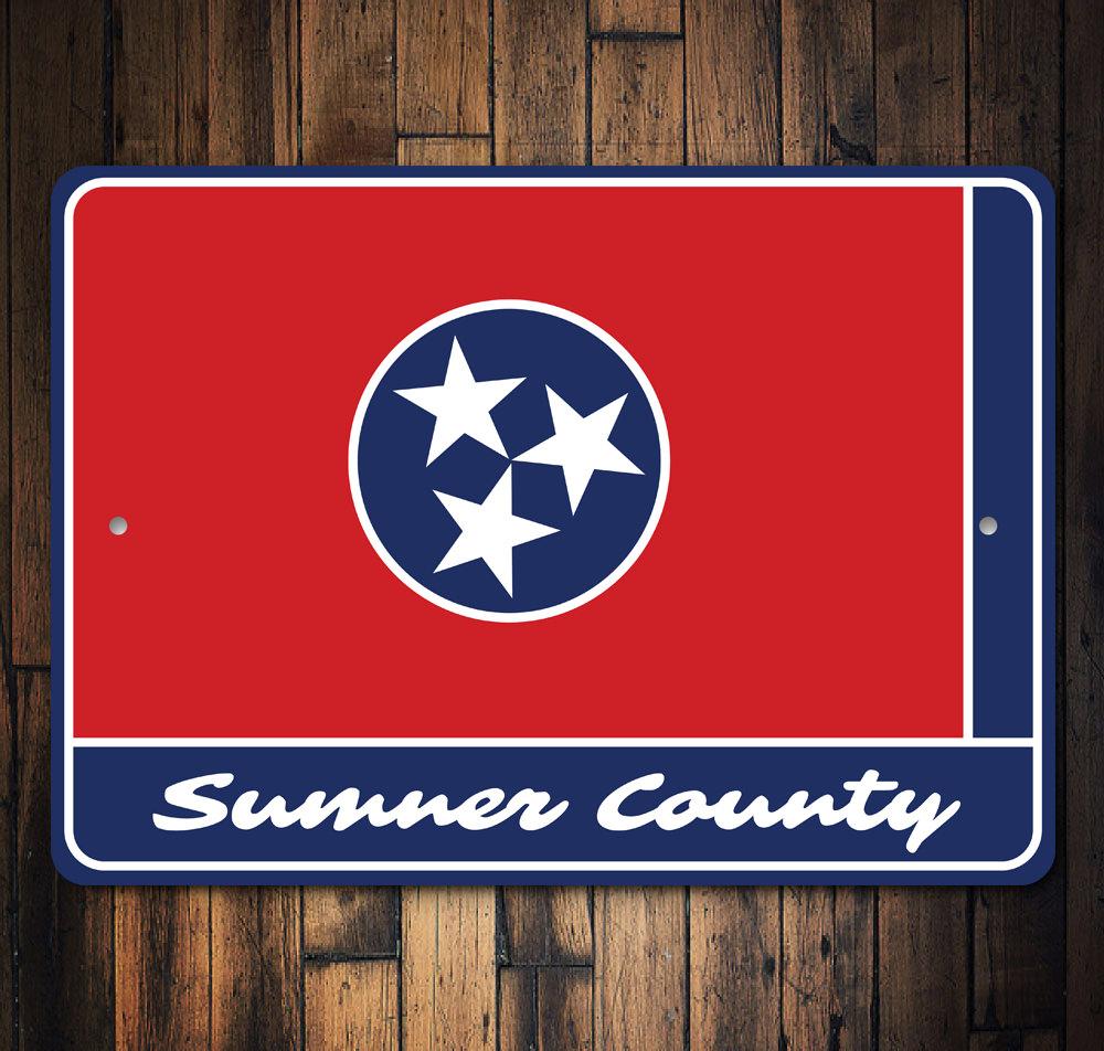 Sumner County Tennessee decorative metal sign, customizable with high-quality aluminum, featuring pre-drilled holes for easy mounting.