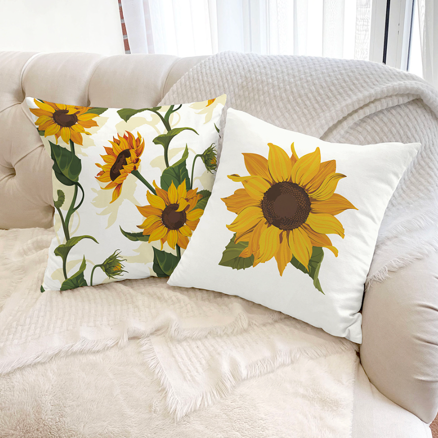 Sunflower Garden cushion featuring vibrant sunflower design and double-sided pattern, perfect for home decor.