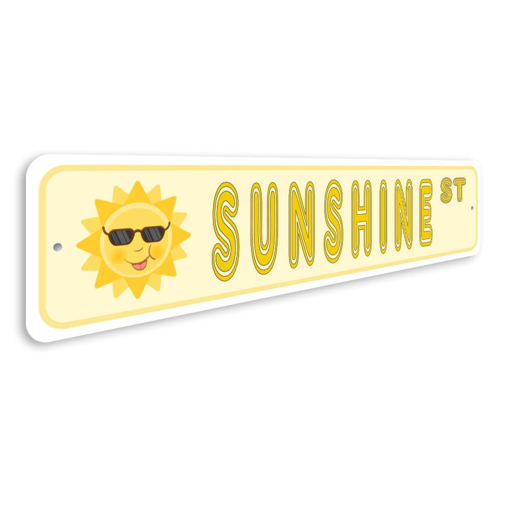 A vibrant Sunshine Street Sign made of high-quality aluminum, featuring a sunny design perfect for home decor.