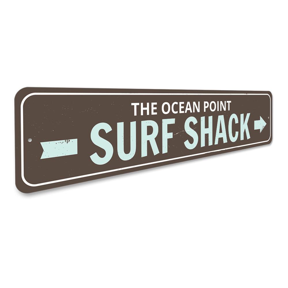 Surf Shack Arrow Sign made of high-quality aluminum, featuring a beach-themed design perfect for coastal decor.