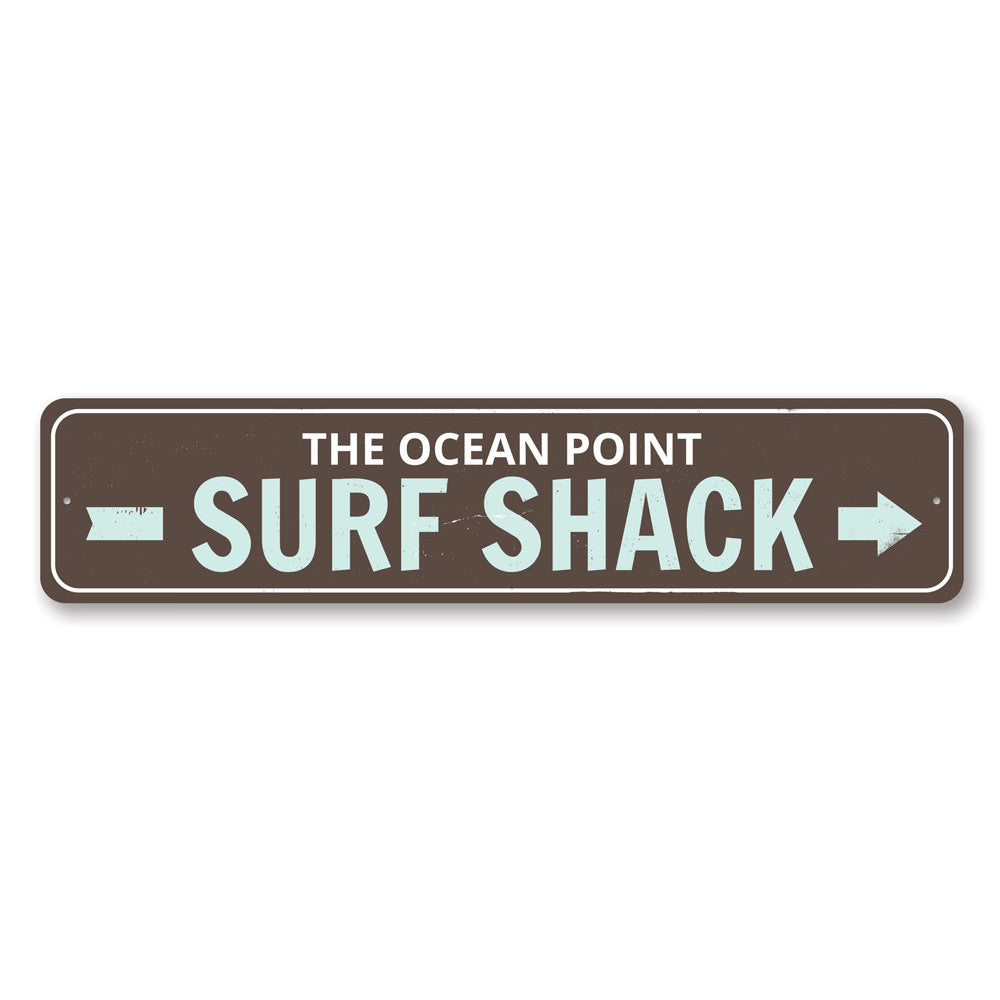 Surf Shack Arrow Sign made of high-quality aluminum, featuring a beach-themed design perfect for coastal decor.