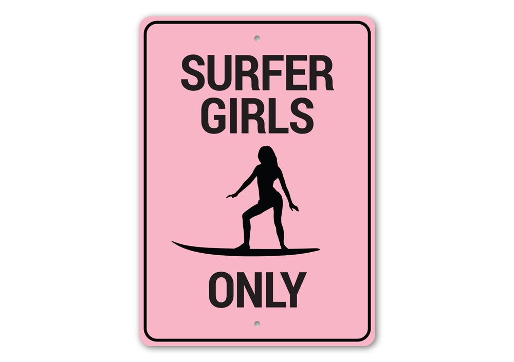 Surfer Girl Power Sign made of high-quality aluminum, featuring vibrant colors and a beach-themed design, perfect for wall decor.