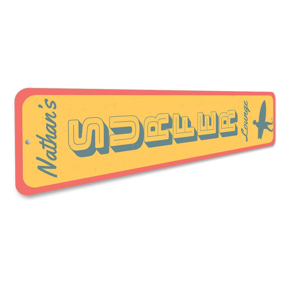 Surfer Lounge Vertical Sign featuring vibrant beach-themed design, perfect for coastal decor.