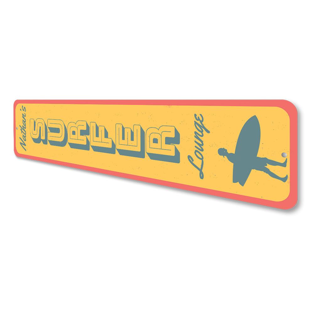 Surfer Lounge Vertical Sign featuring vibrant beach-themed design, perfect for coastal decor.