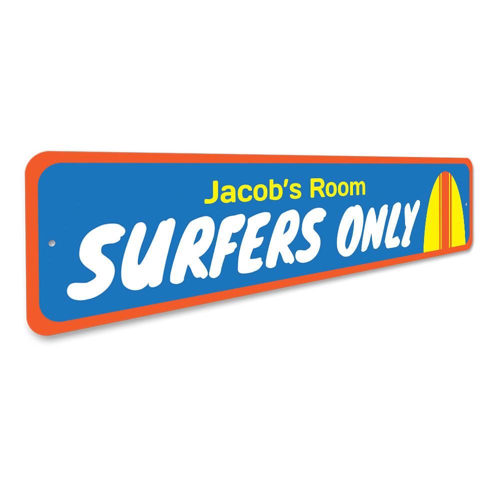 Surfers Only Kids Room Sign featuring vibrant colors and a playful design, perfect for a child's room decor.