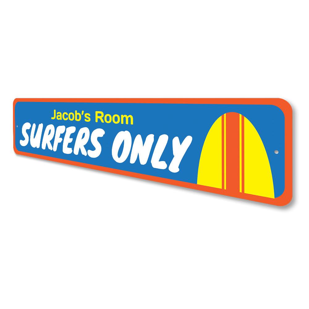 Surfers Only Kids Room Sign featuring vibrant colors and a playful design, perfect for a child's room decor.