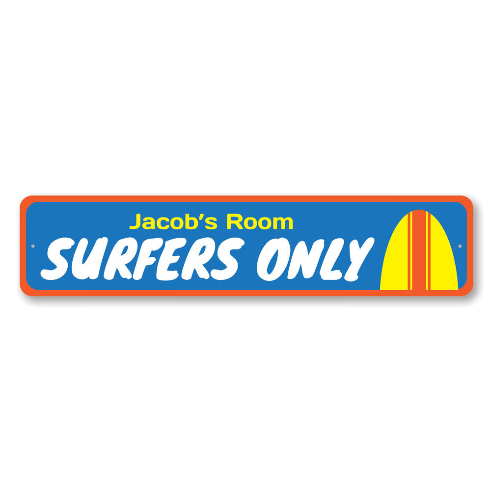 Surfers Only Kids Room Sign featuring vibrant colors and a playful design, perfect for a child's room decor.