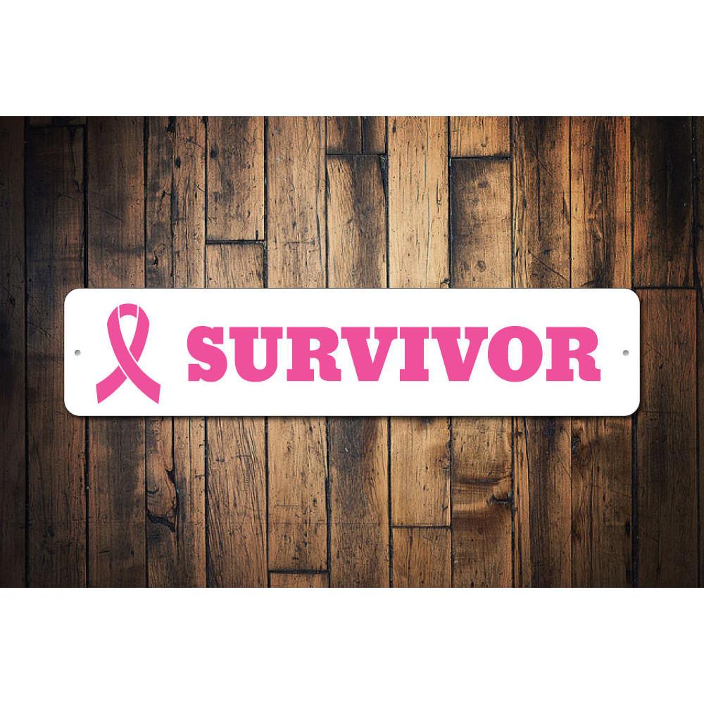 A customizable Survivor Sign made of high-quality aluminum, featuring pre-drilled holes for easy mounting, perfect for home decor.