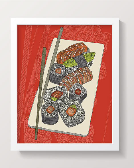 Vibrant Sushi artwork printed on heavy matte cardstock, showcasing colorful sushi designs.