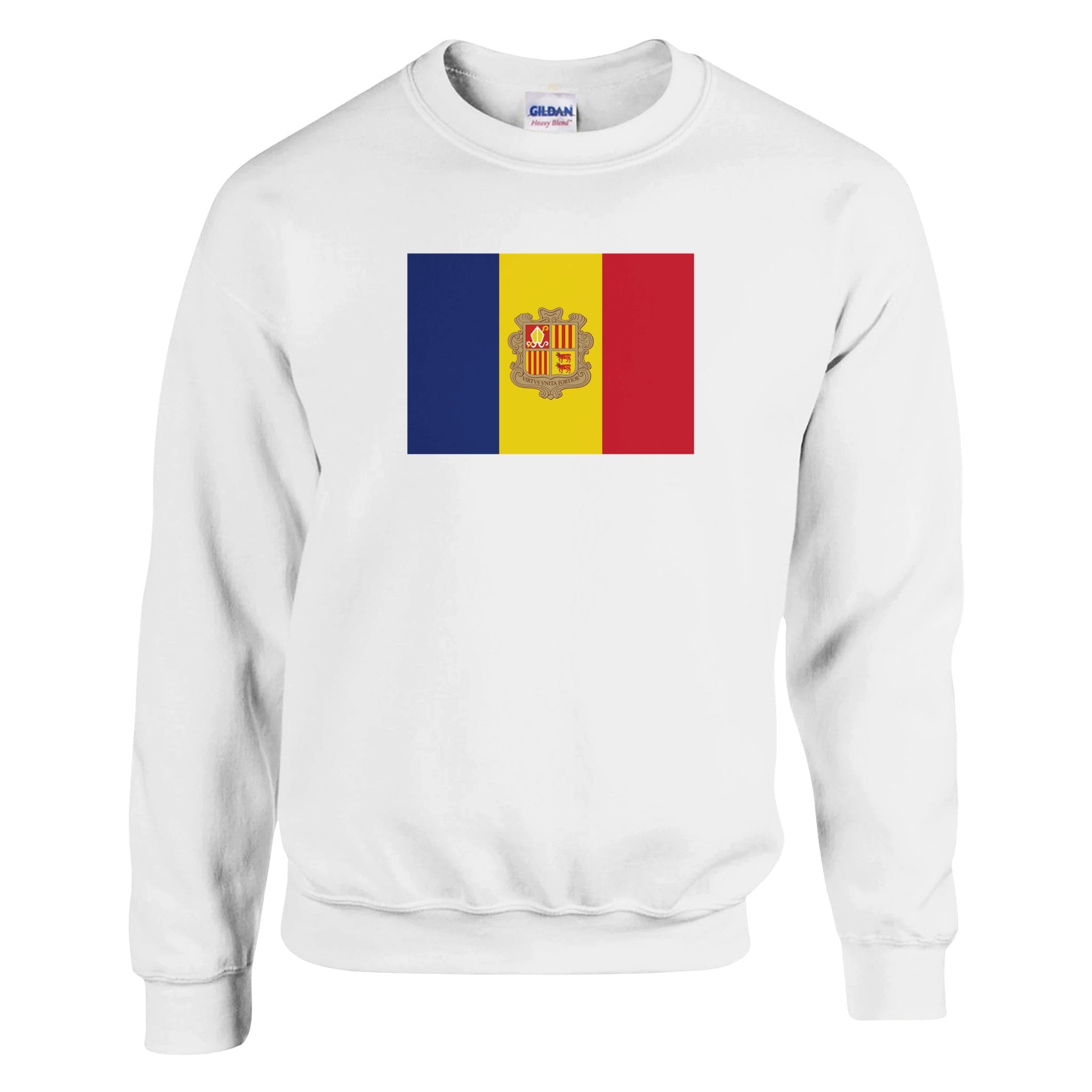 Sweat-shirt Drapeau d'Andorre en coton et polyester, avec des détails de couture aiguille double et côtes élastiques.