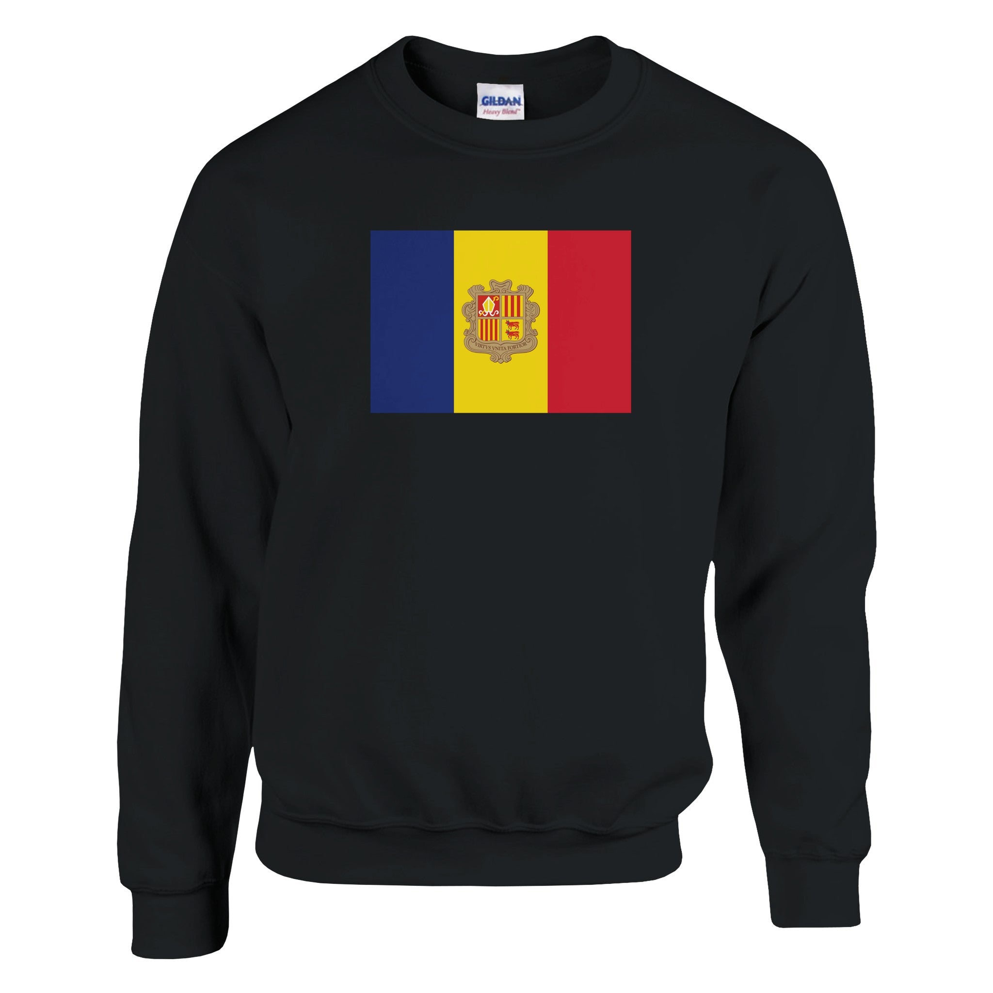 Sweat-shirt Drapeau d'Andorre en coton et polyester, avec des détails de couture aiguille double et côtes élastiques.