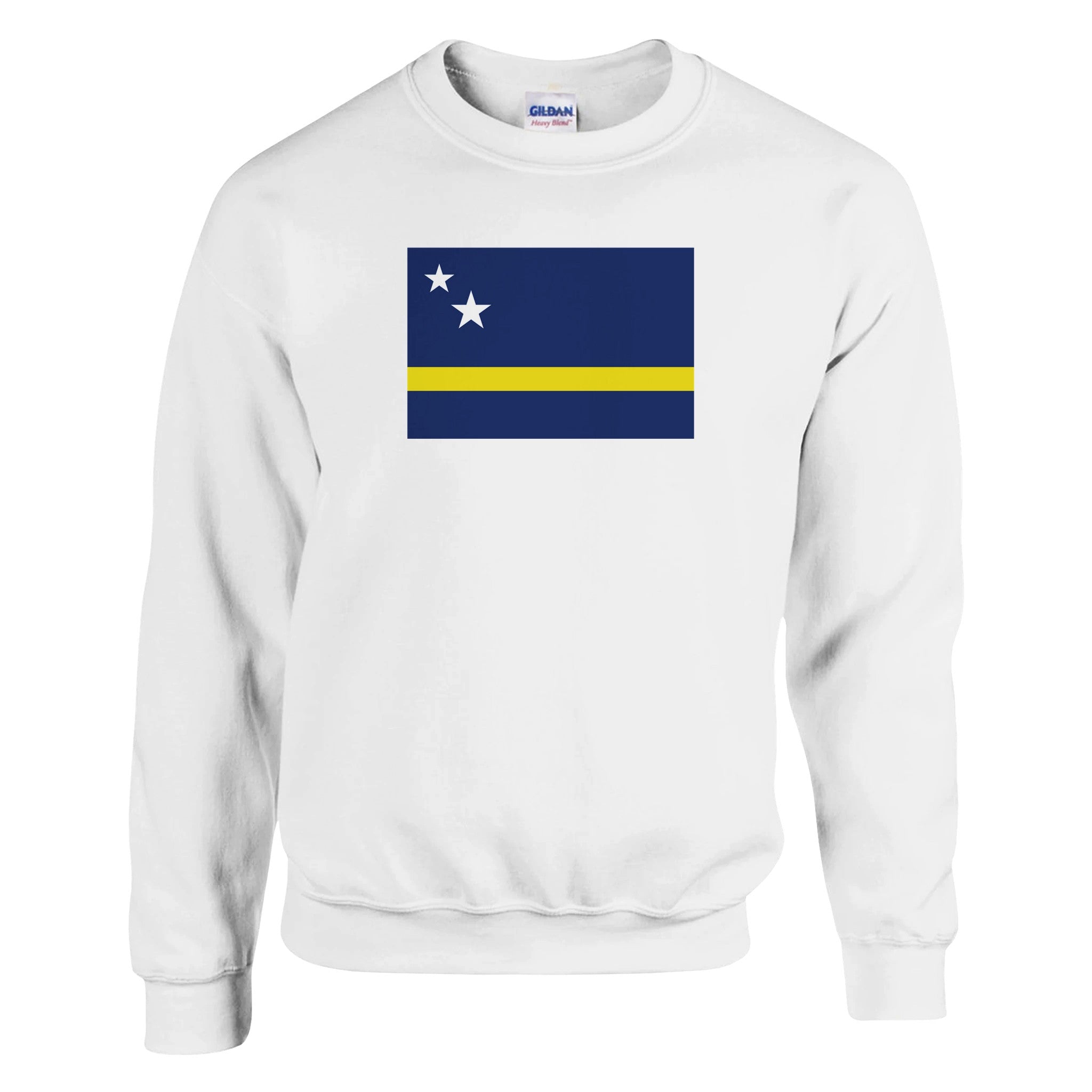 Sweat-shirt Drapeau de Curaçao en coton et polyester, avec une couture double et des côtes élastiques, disponible en plusieurs tailles.