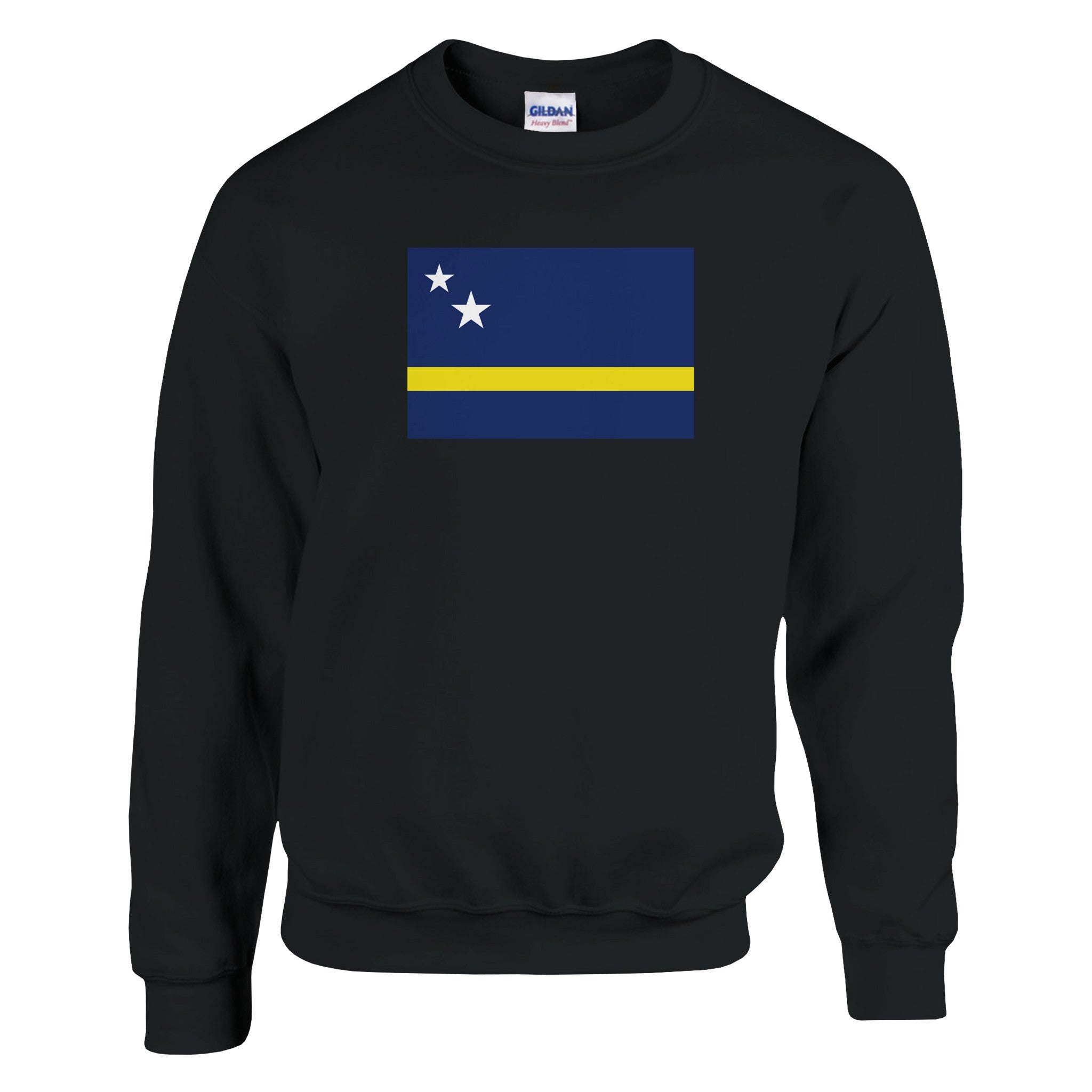 Sweat-shirt Drapeau de Curaçao en coton et polyester, avec une couture double et des côtes élastiques, disponible en plusieurs tailles.