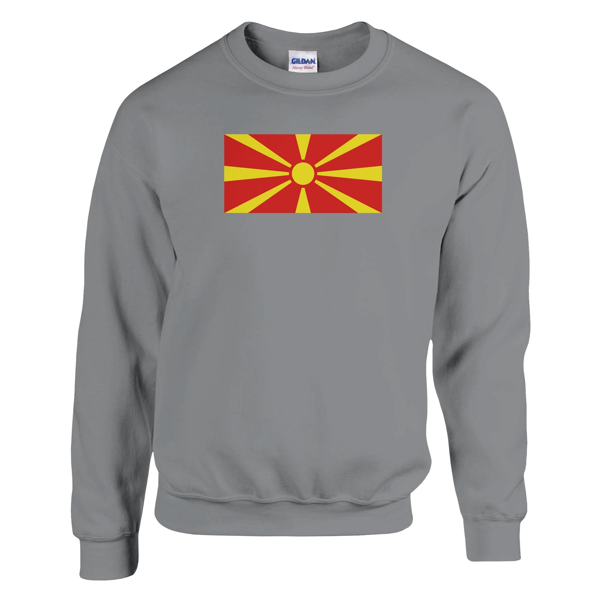 Sweat-shirt Drapeau de la Macédoine du Nord, en mélange de coton et polyester, avec couture aiguille double et côtes élastiques.