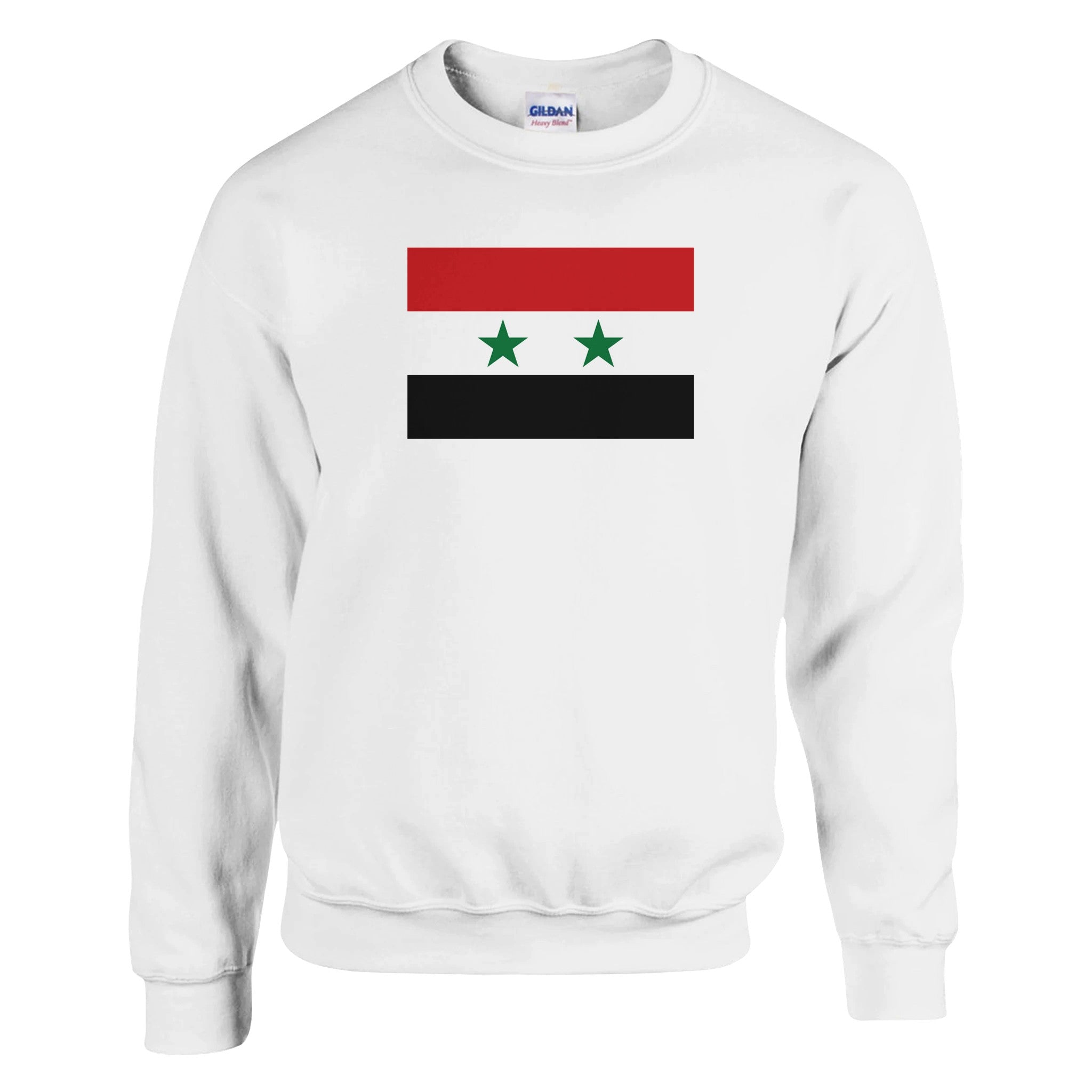 Sweat-shirt Drapeau de la Syrie en coton et polyester, avec des détails de couture aiguille double et côtes 1x1.