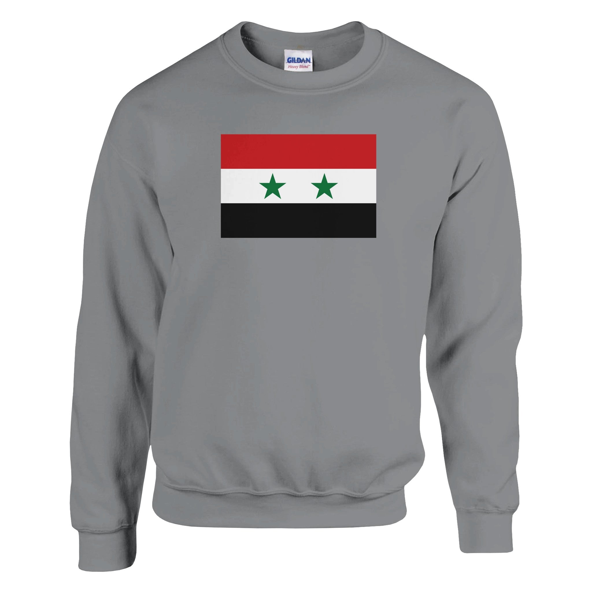 Sweat-shirt Drapeau de la Syrie en coton et polyester, avec des détails de couture aiguille double et côtes 1x1.