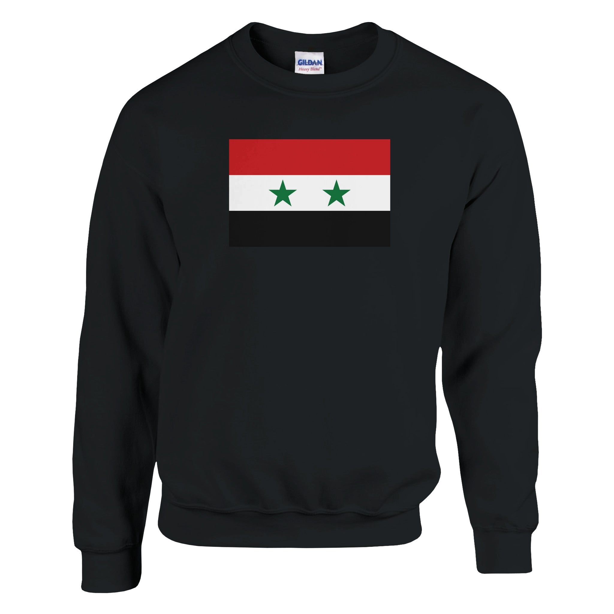 Sweat-shirt Drapeau de la Syrie en coton et polyester, avec des détails de couture aiguille double et côtes 1x1.