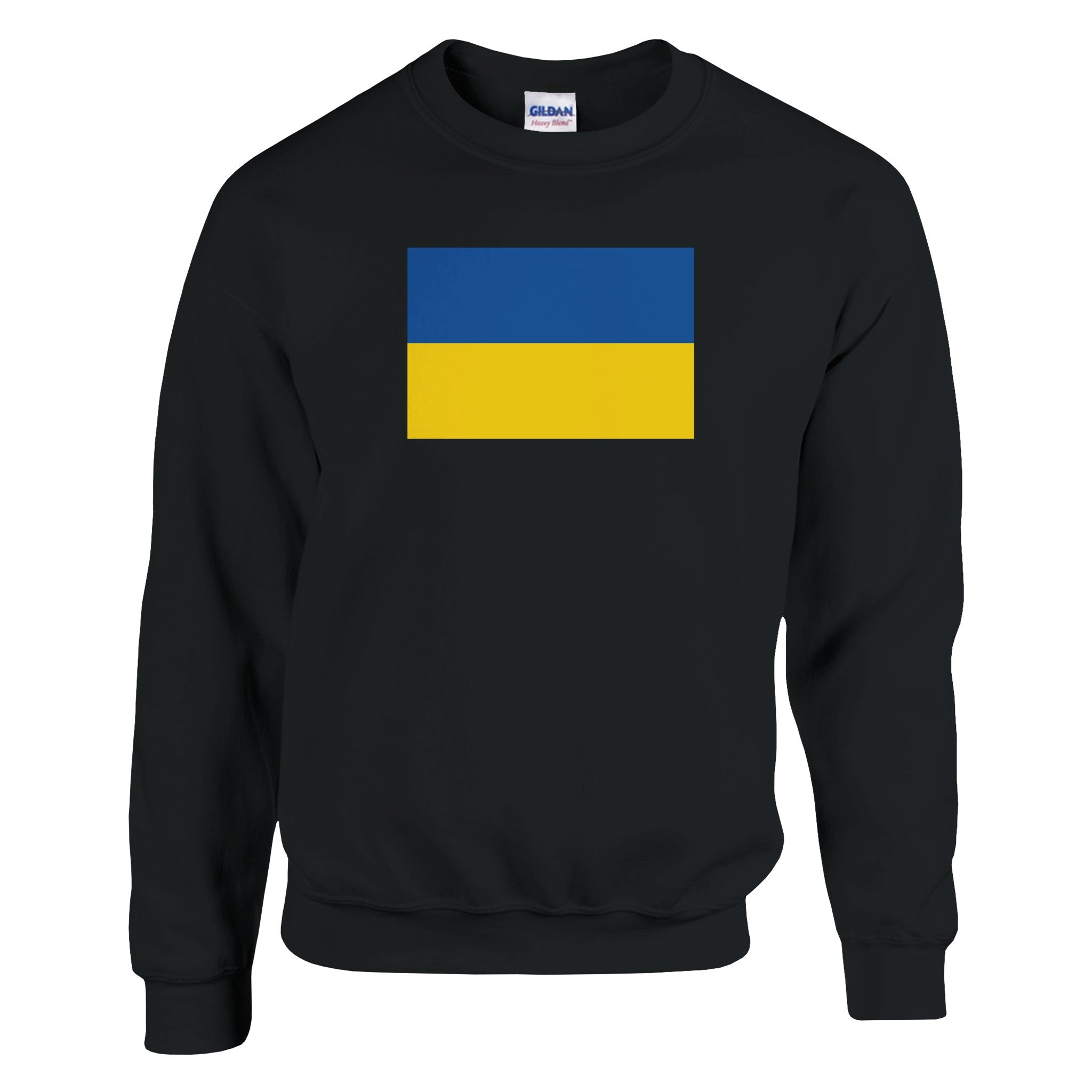 Sweat-shirt Drapeau de l'Ukraine en coton et polyester, avec couture aiguille double et côtes 1x1, disponible en plusieurs tailles.