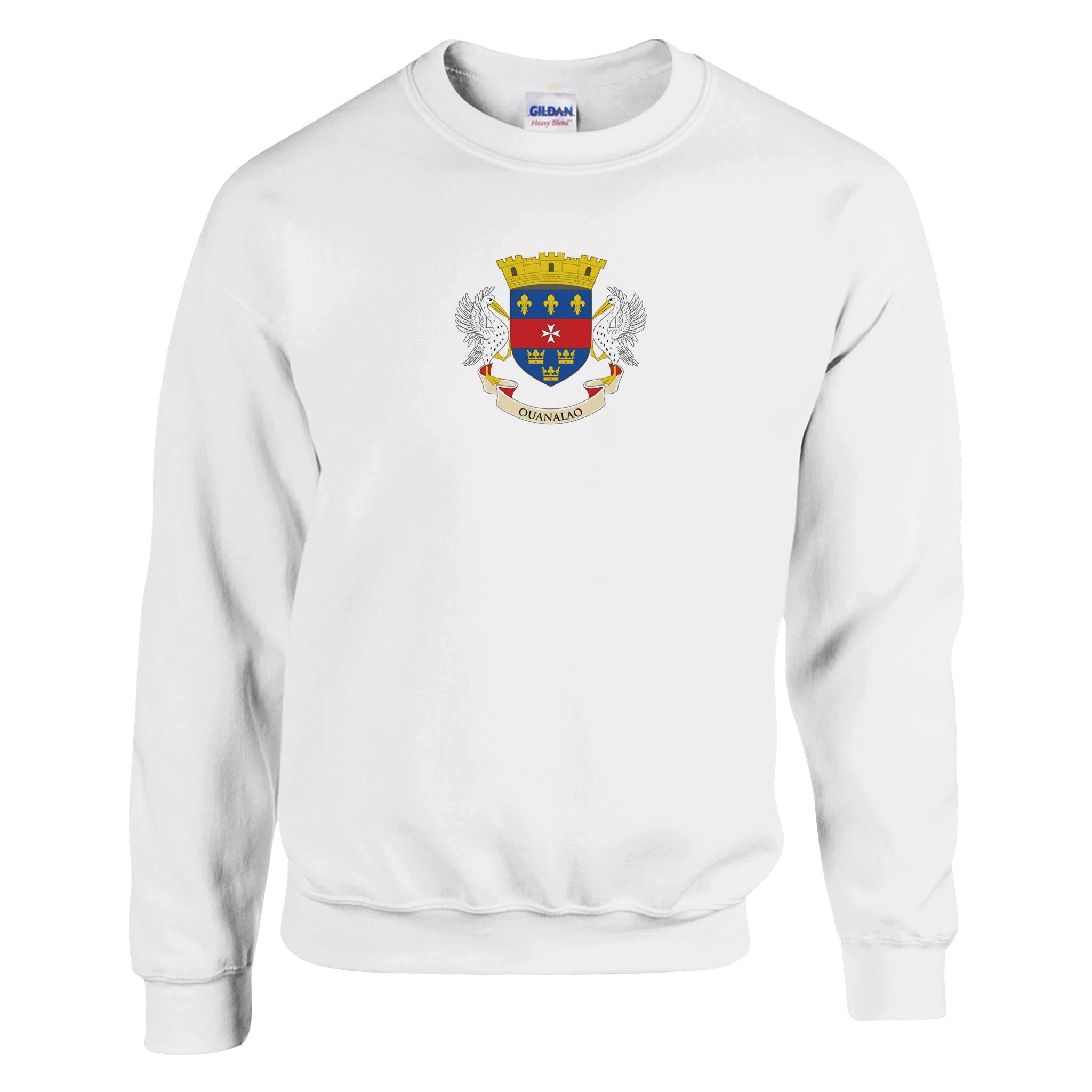 Sweat-shirt Drapeau de Saint-Barthélemy en coton et polyester, avec des coutures renforcées et une coupe classique, disponible en plusieurs tailles.