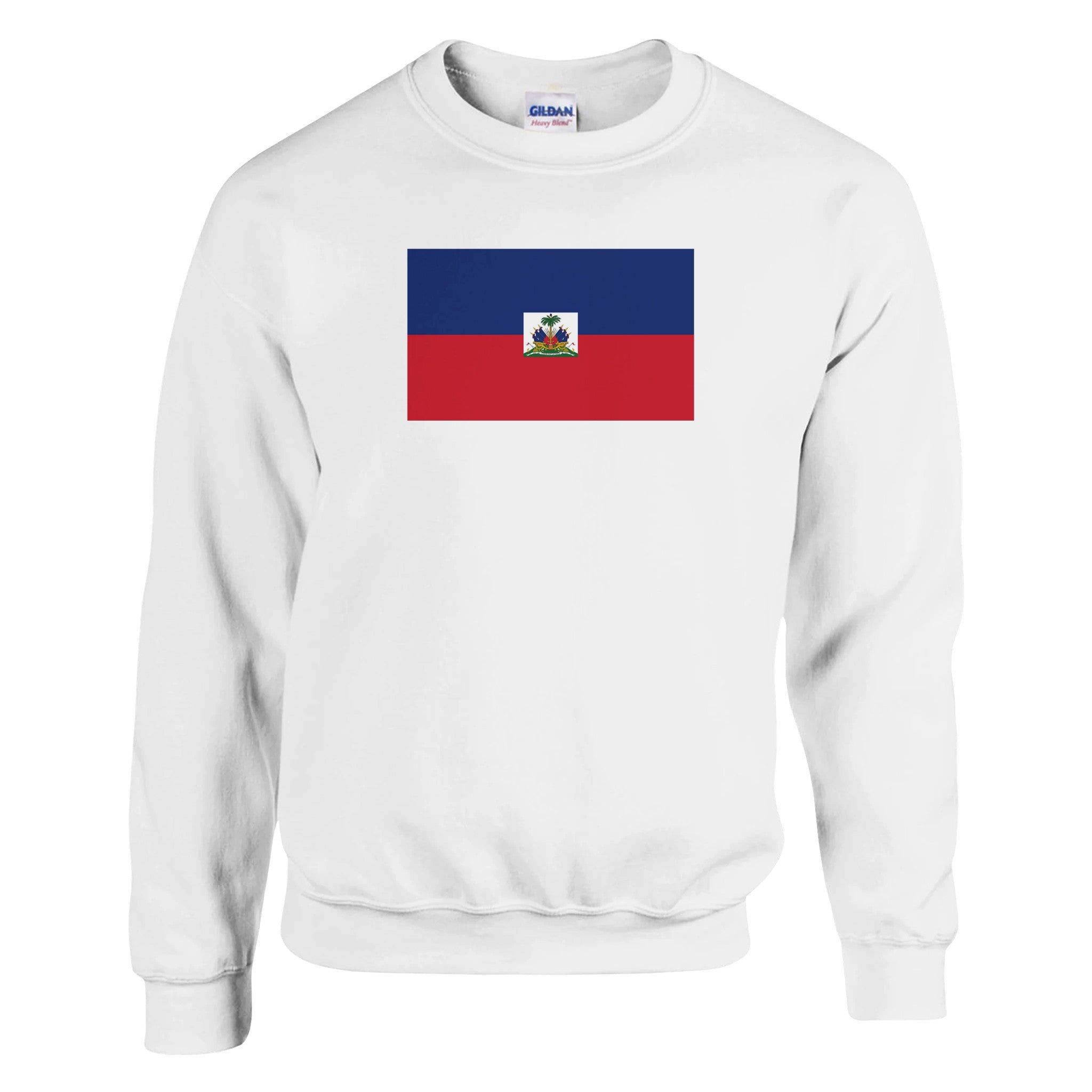 Sweat-shirt Drapeau d'Haïti en coton et polyester, avec des coutures renforcées et une coupe classique, disponible en plusieurs tailles.