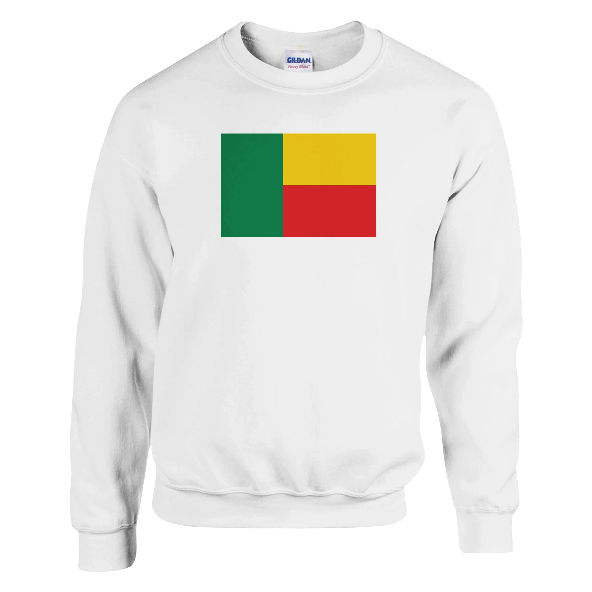 Sweat-shirt Drapeau du Bénin en coton et polyester, avec des coutures renforcées et une coupe classique, disponible en plusieurs tailles.