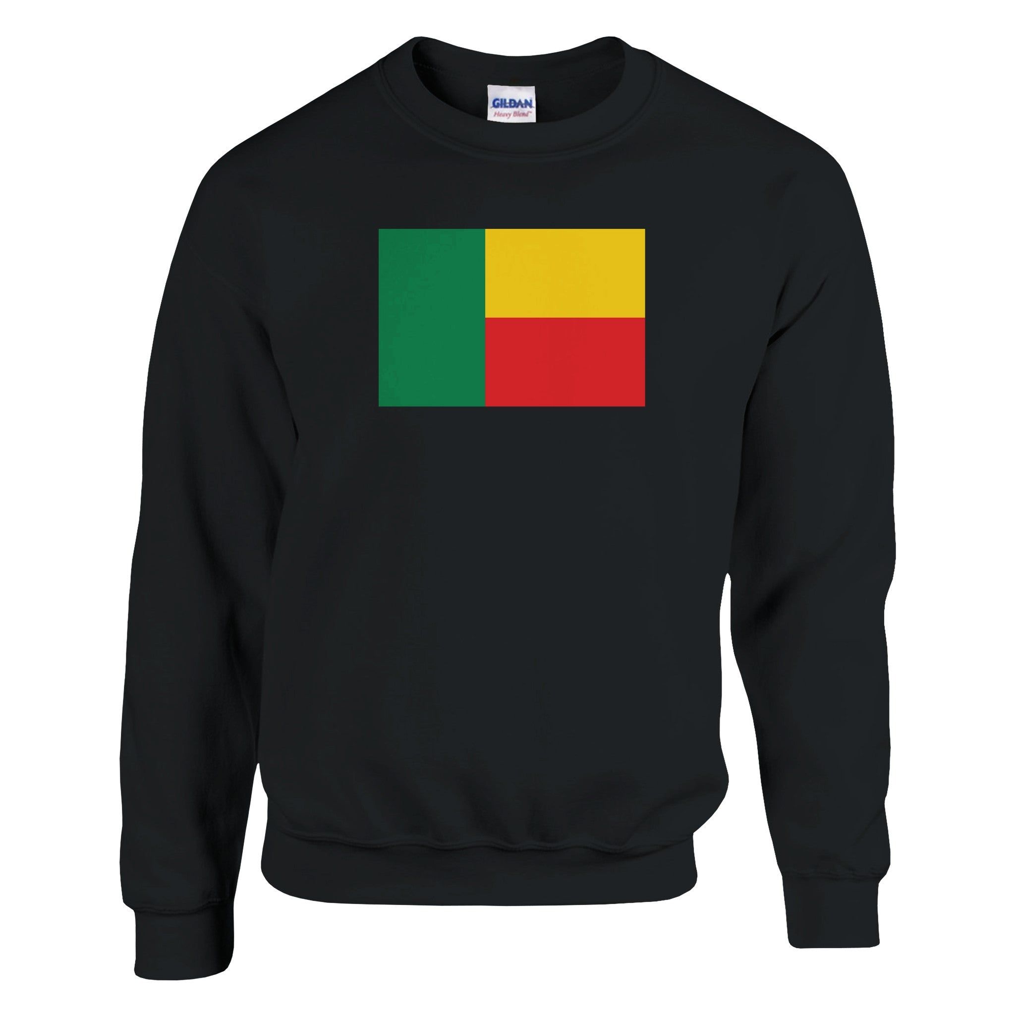 Sweat-shirt Drapeau du Bénin en coton et polyester, avec des coutures renforcées et une coupe classique, disponible en plusieurs tailles.