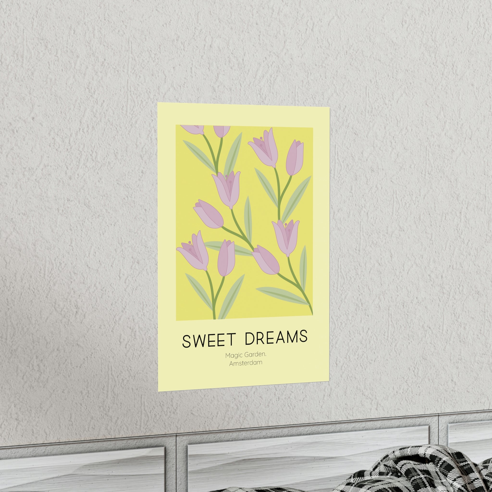 Sweet Dreams Tulip Poster featuring vibrant tulips on premium matte paper, ideal for home decor.