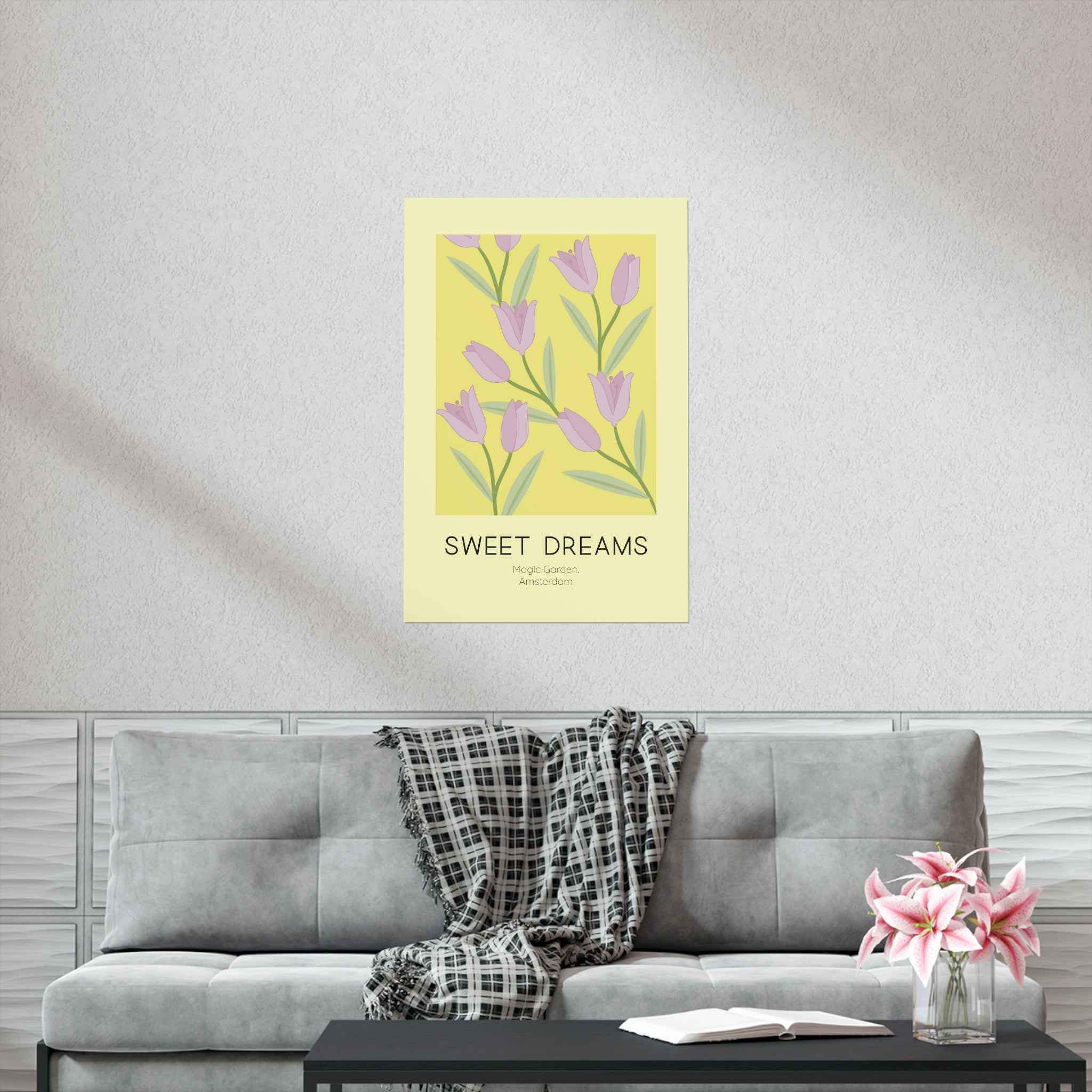 Sweet Dreams Tulip Poster featuring vibrant tulips on premium matte paper, ideal for home decor.