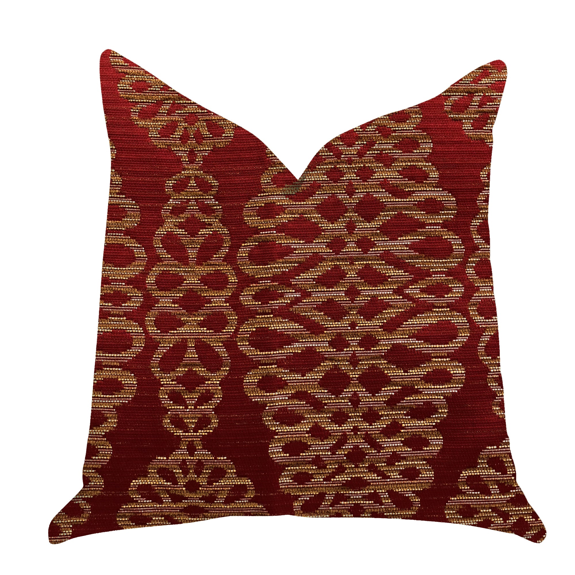 Sweet Henna Luxury Throw Pillow featuring a vibrant red and gold design, handmade in the USA with a double-sided pattern and invisible zipper.