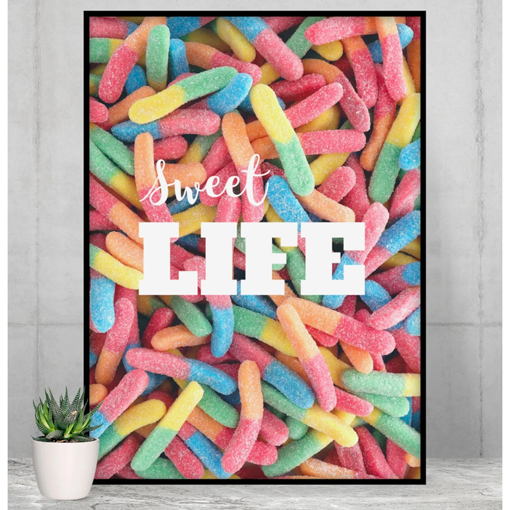 Sweet Life Gummy Candy Poster featuring colorful gummy candies on a premium matte background, perfect for indoor decoration.