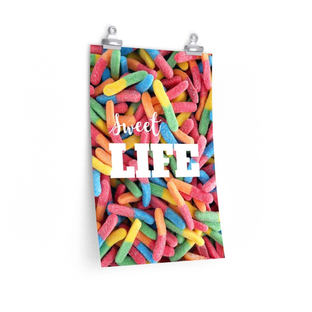 Sweet Life Gummy Candy Poster featuring colorful gummy candies on a premium matte background, perfect for indoor decoration.