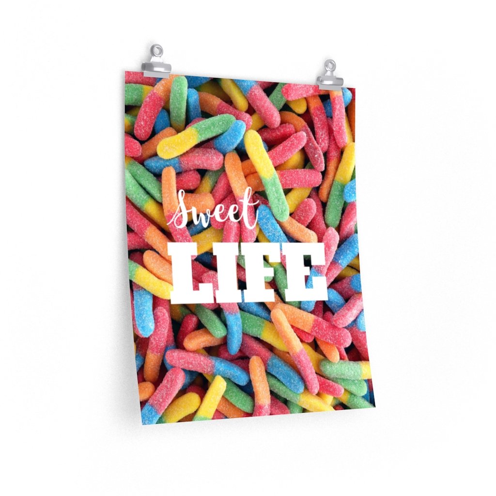 Sweet Life Gummy Candy Poster featuring colorful gummy candies on a premium matte background, perfect for indoor decoration.