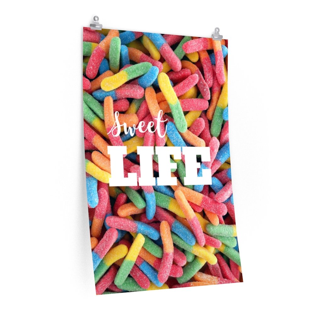 Sweet Life Gummy Candy Poster featuring colorful gummy candies on a premium matte background, perfect for indoor decoration.