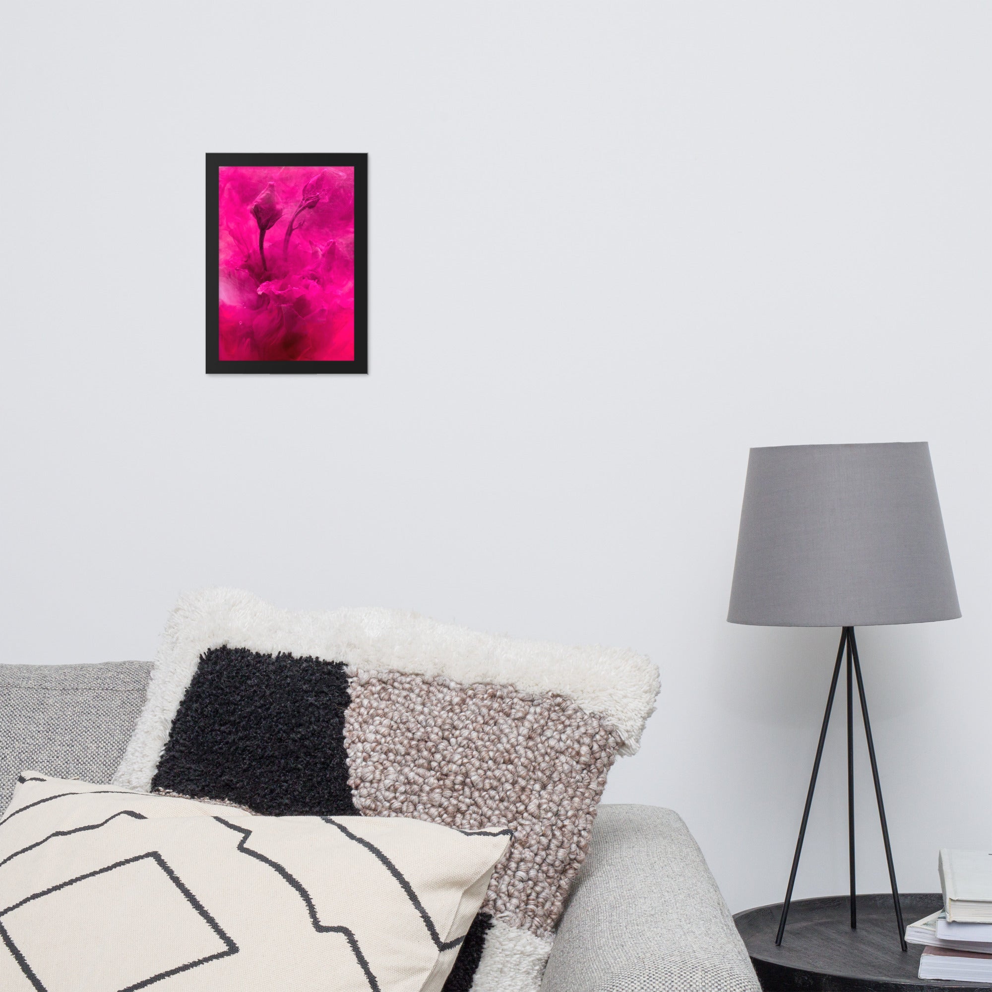 Sweet Rose Framed matte paper poster in black or oak frame, showcasing vibrant floral artwork.