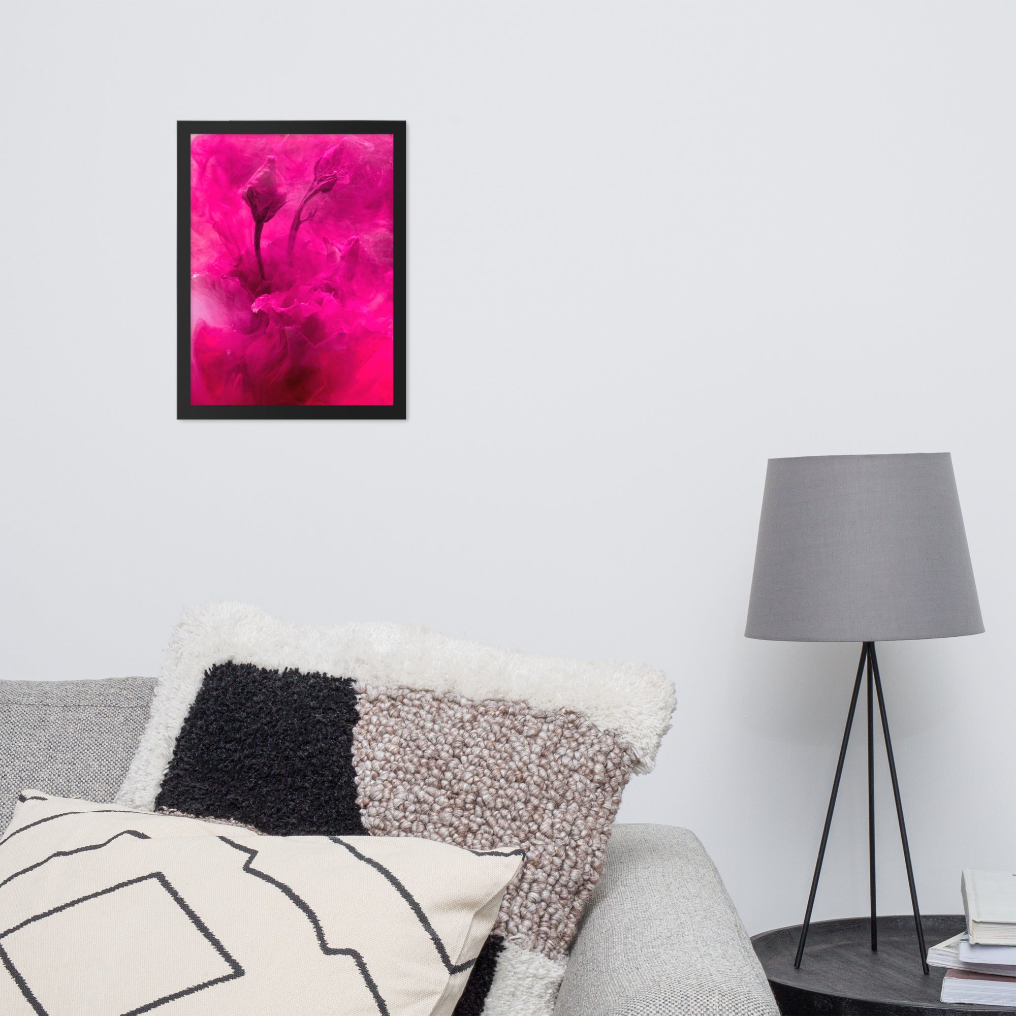 Sweet Rose Framed matte paper poster in black or oak frame, showcasing vibrant floral artwork.