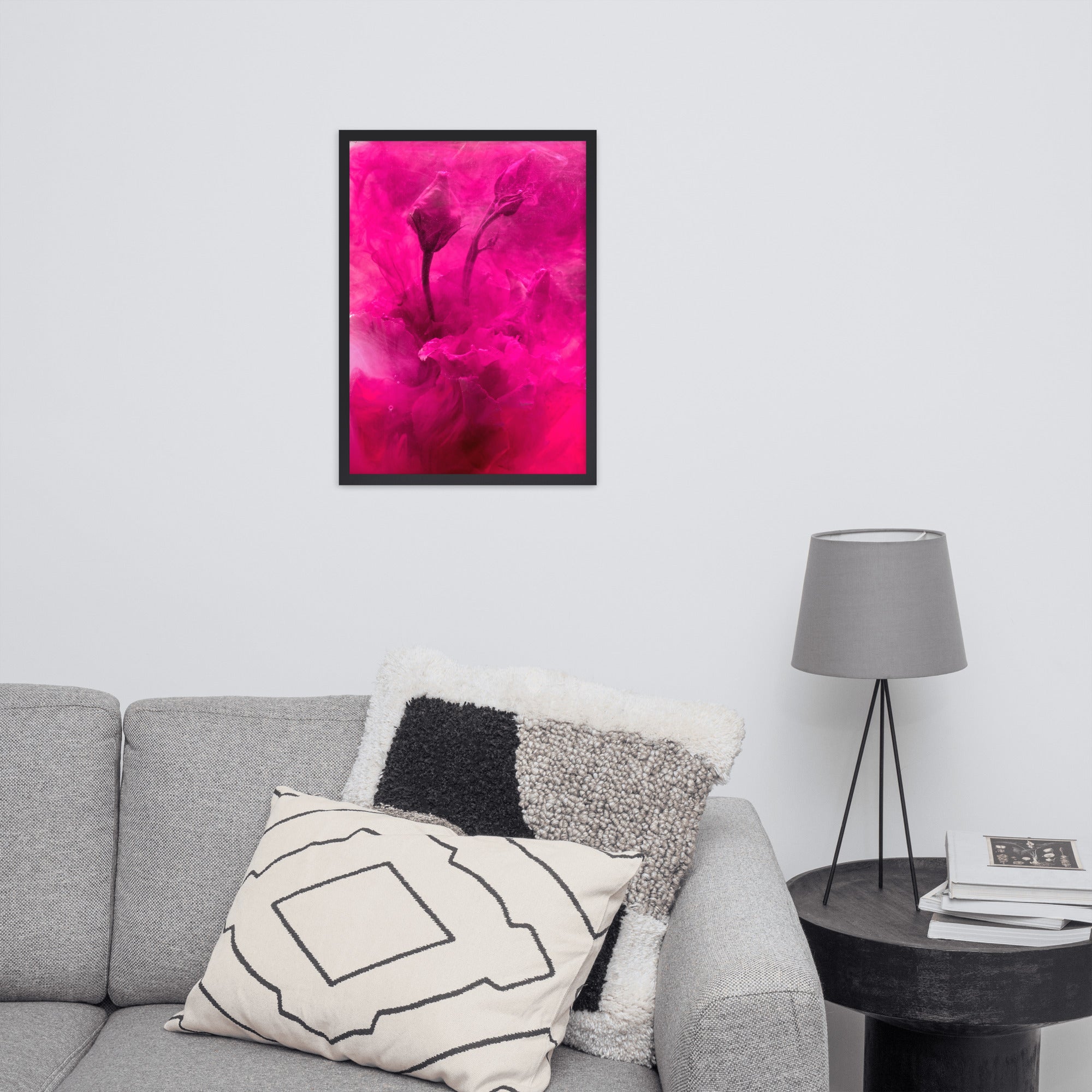 Sweet Rose Framed matte paper poster in black or oak frame, showcasing vibrant floral artwork.