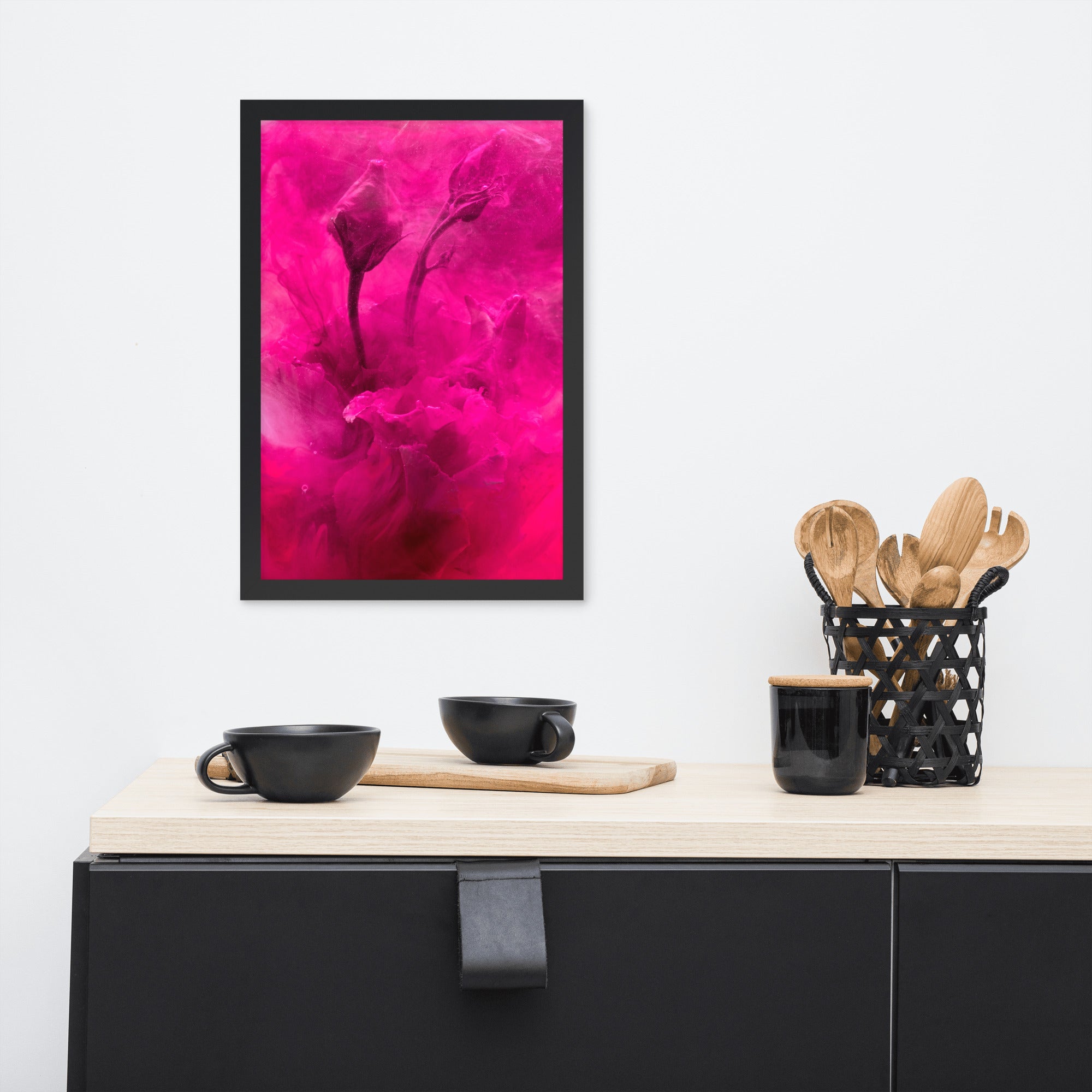 Sweet Rose framed photo paper poster featuring a beautiful rose design in a stylish ayous wood frame.