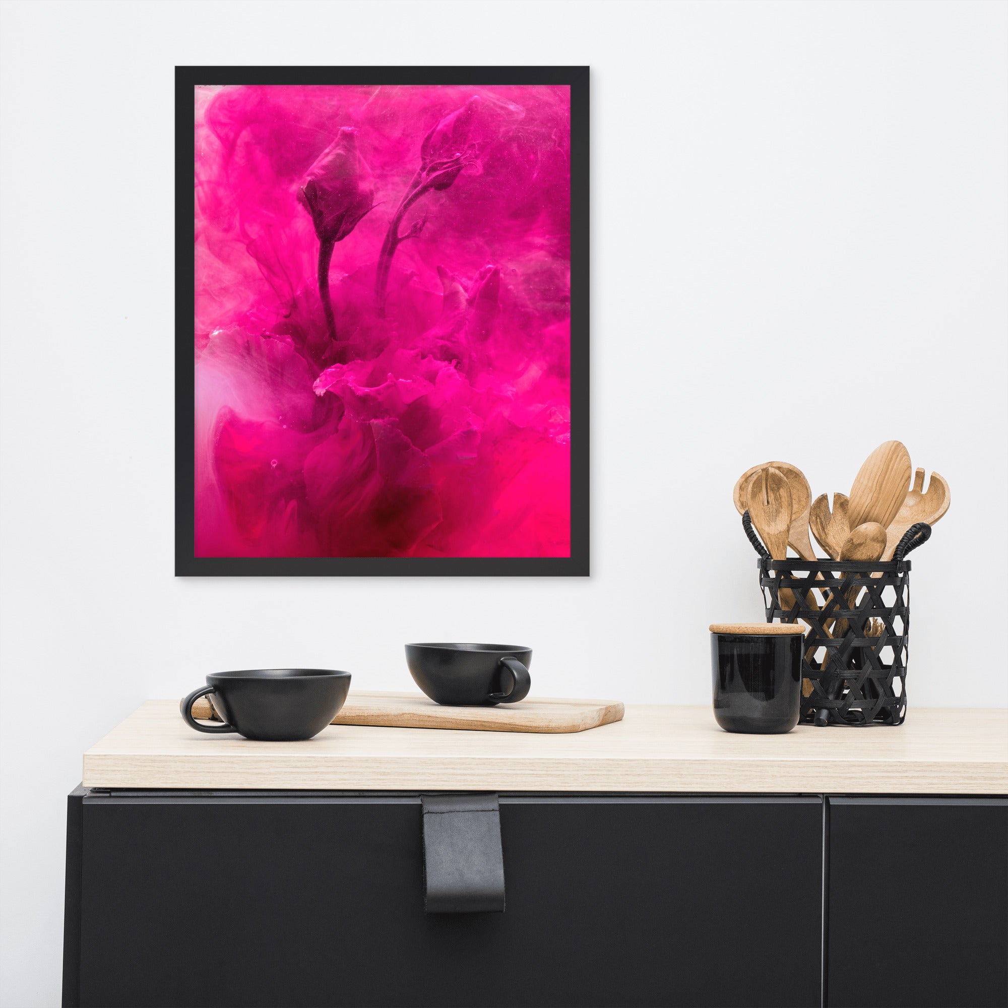 Sweet Rose framed photo paper poster featuring a beautiful rose design in a stylish ayous wood frame.