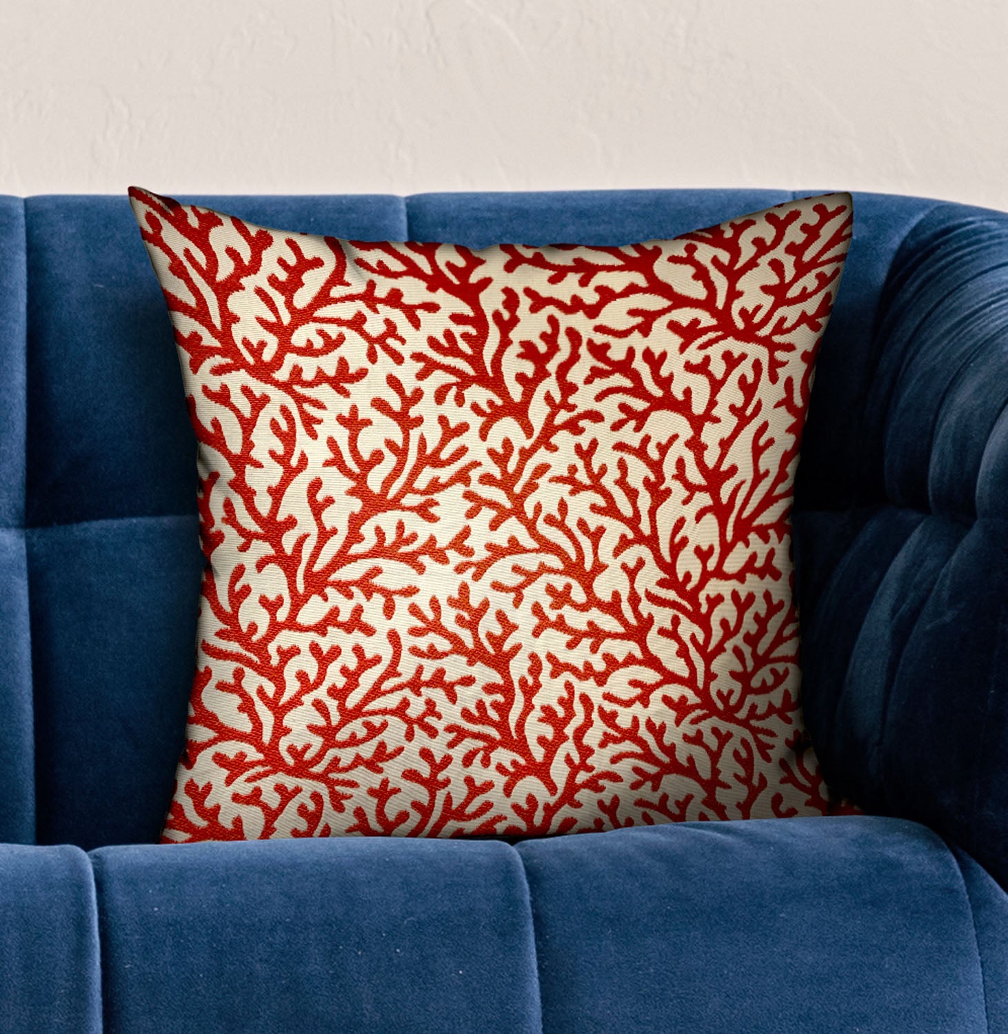 Sweet Trinidad Red Floral Luxury Throw Pillow featuring a vibrant red floral design, handcrafted fabric, and an invisible zipper enclosure.